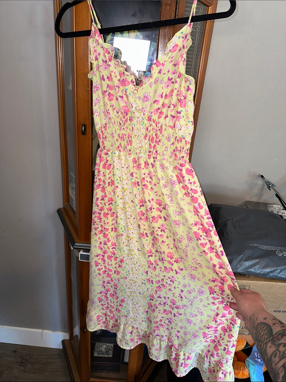 Sienna Sky Yellow Floral Sundress with Pink Print